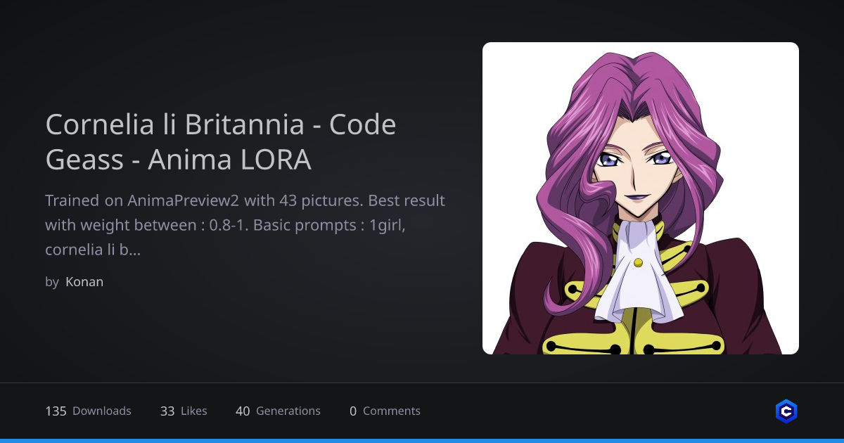 Cornelia li Britannia - Code Geass - Anima LORA - v1.0 | Anima LoRA ...